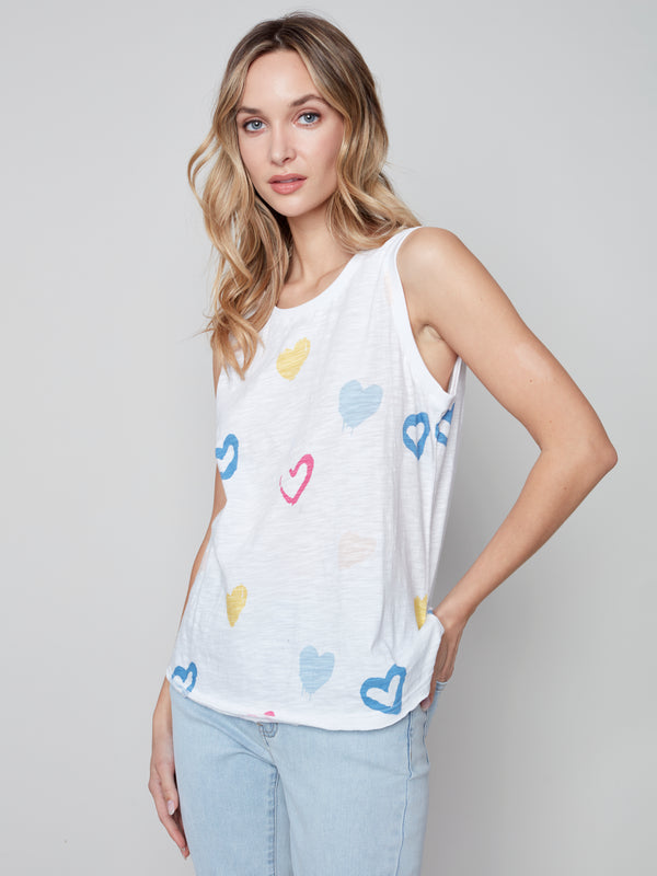 Sleeveless Cotton Knit Top- Hearts