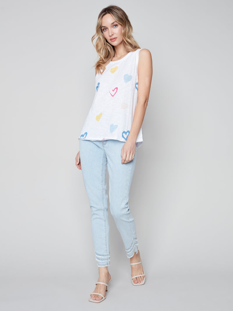 Sleeveless Cotton Knit Top- Hearts