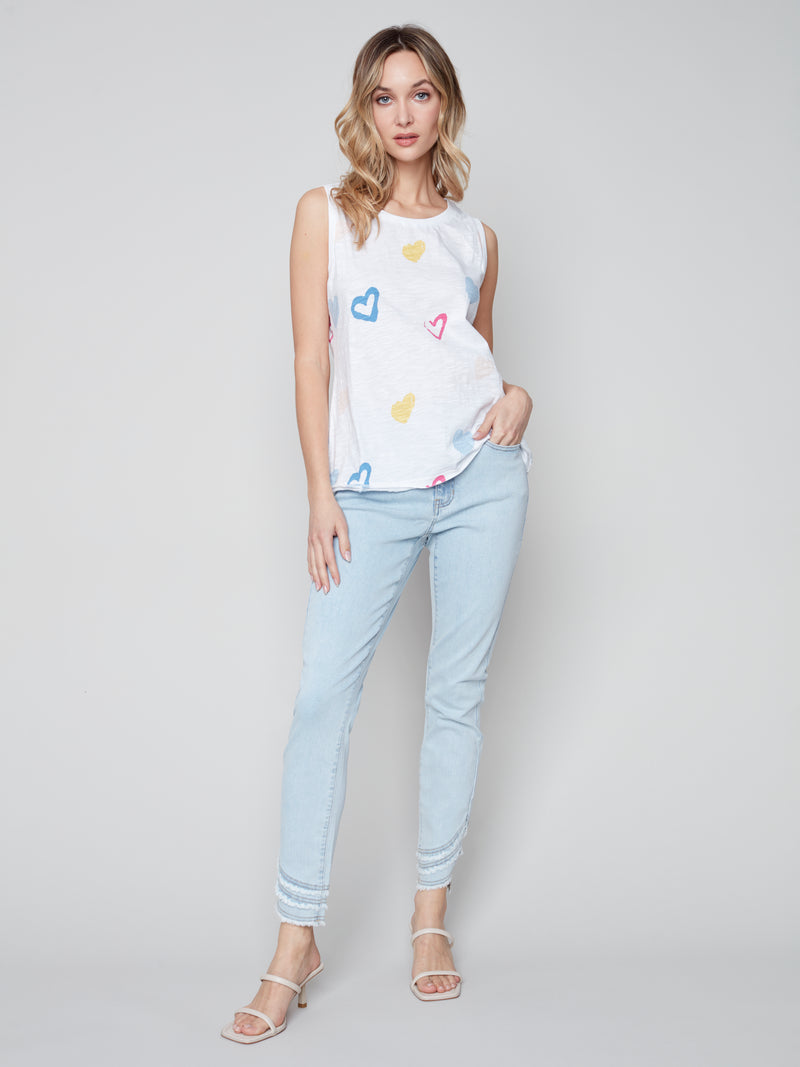 Sleeveless Cotton Knit Top- Hearts