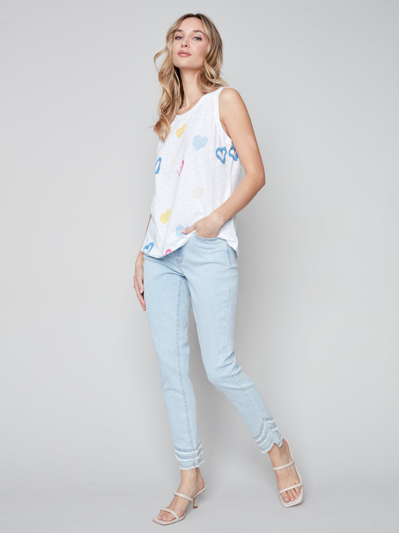 Sleeveless Cotton Knit Top- Hearts