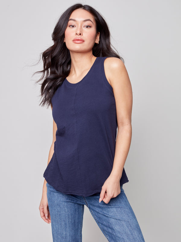 Sleeveless Cotton Knit Top- Marine