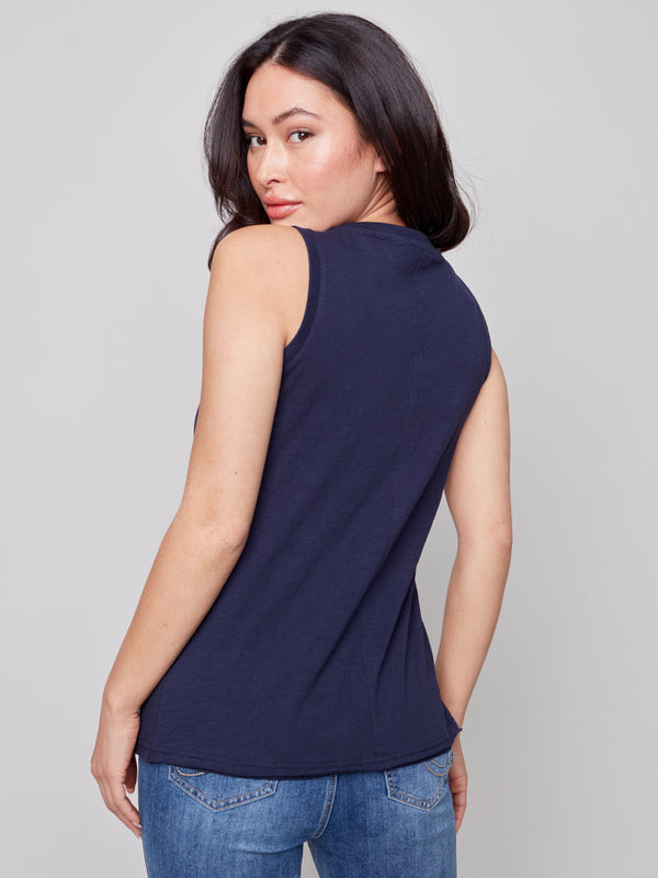 Sleeveless Cotton Knit Top- Marine