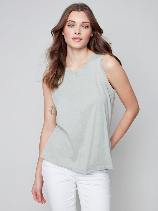Sleeveless Cotton Knit Top- Celadon