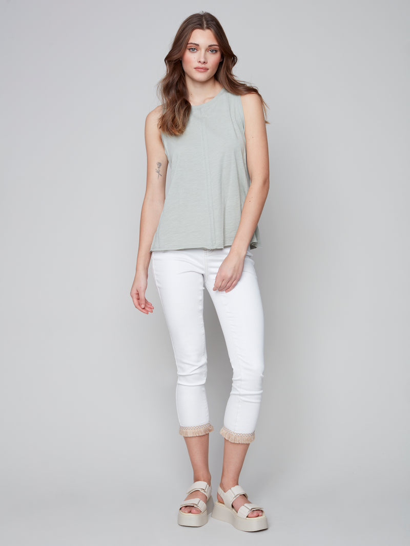 Sleeveless Cotton Knit Top- Celadon