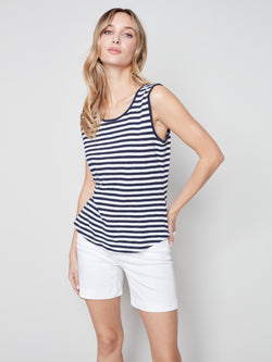 Sleeveless Cotton Knit Top- Nautical