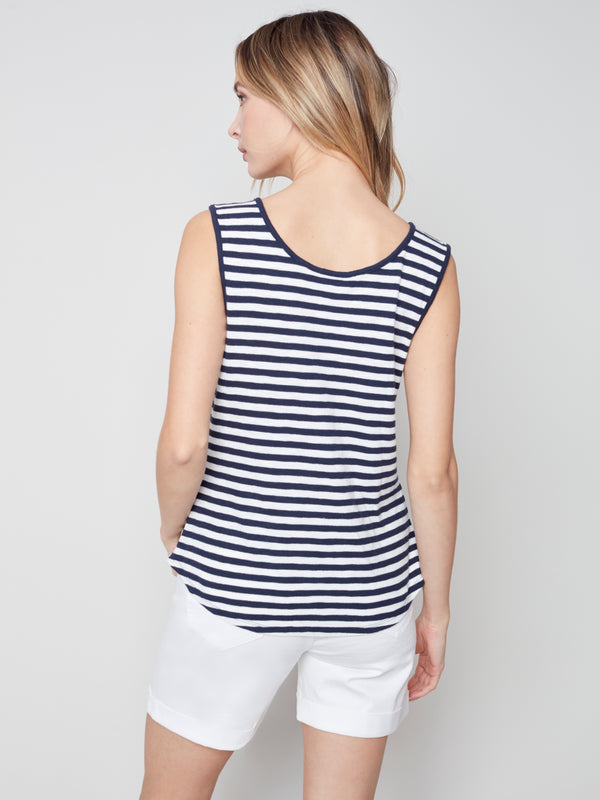 Sleeveless Cotton Knit Top- Nautical