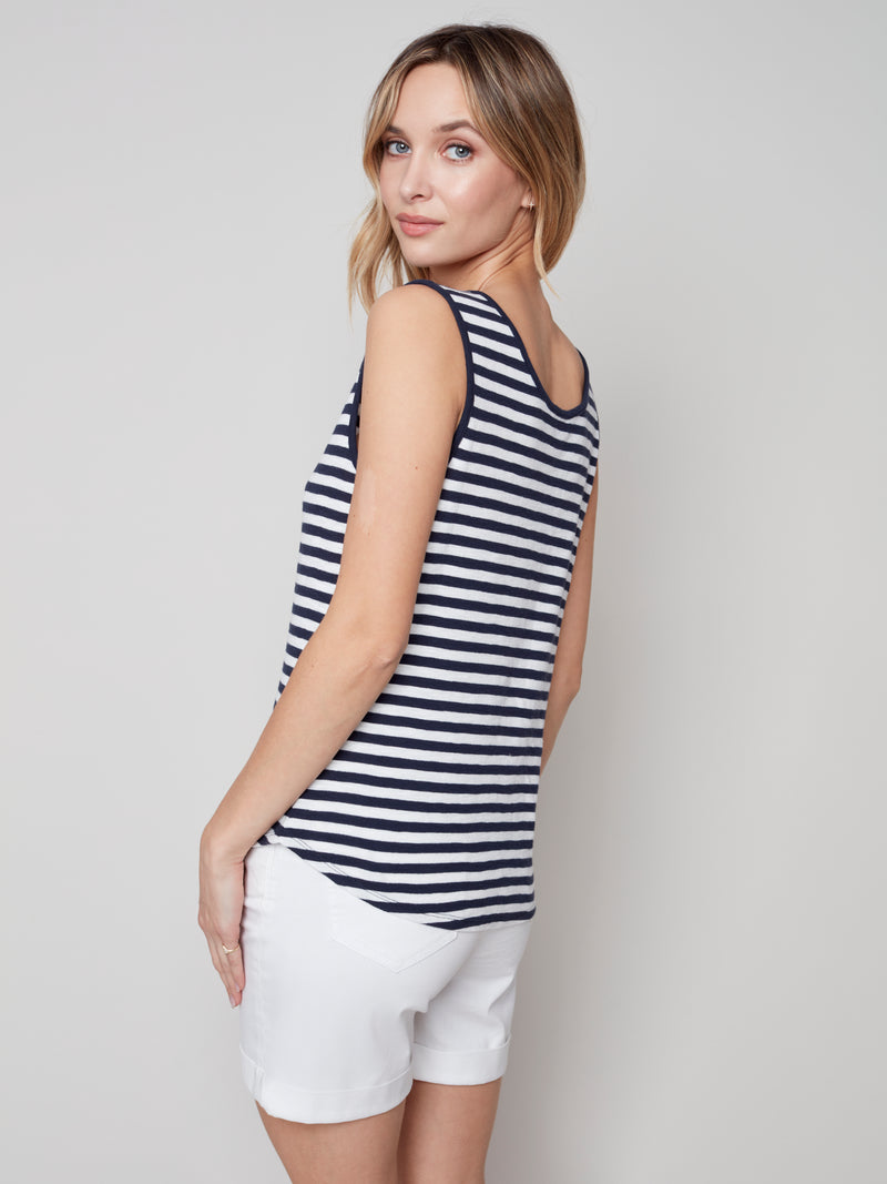 Sleeveless Cotton Knit Top- Nautical