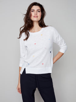 3/4 Sleeve Sweater- Hearts | Charlie B