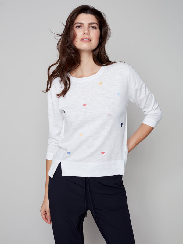 3/4 Sleeve Sweater- Hearts | Charlie B