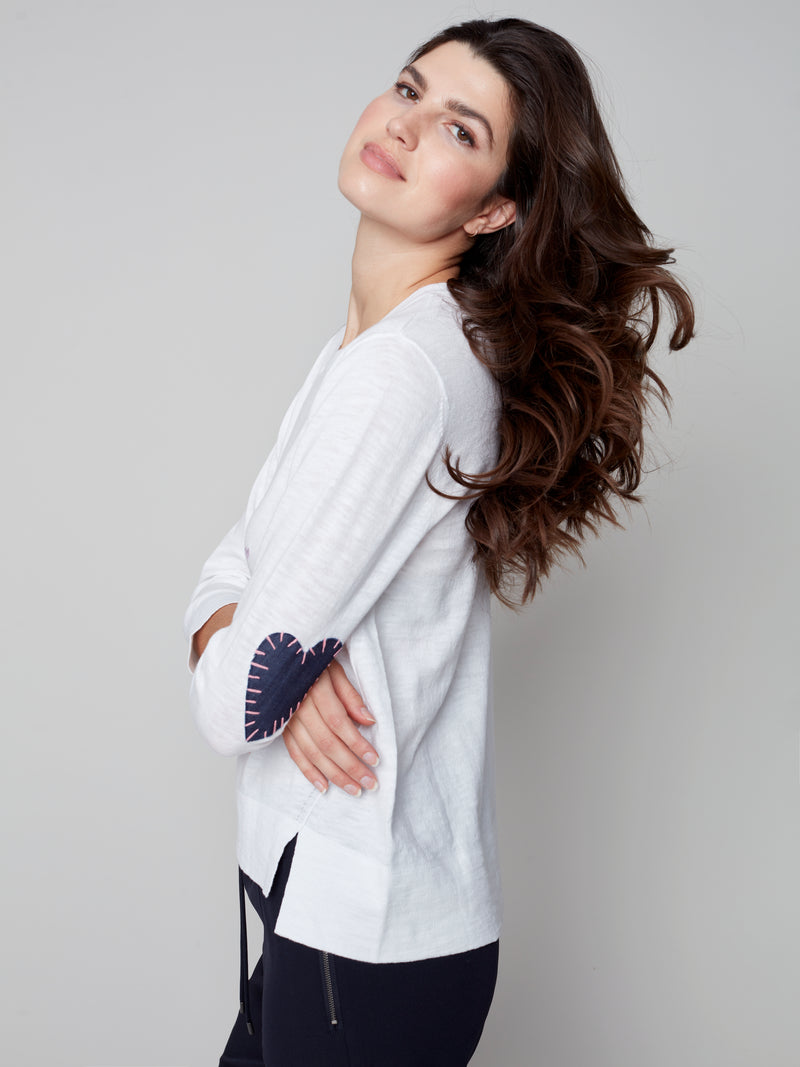 3/4 Sleeve Sweater- Hearts | Charlie B