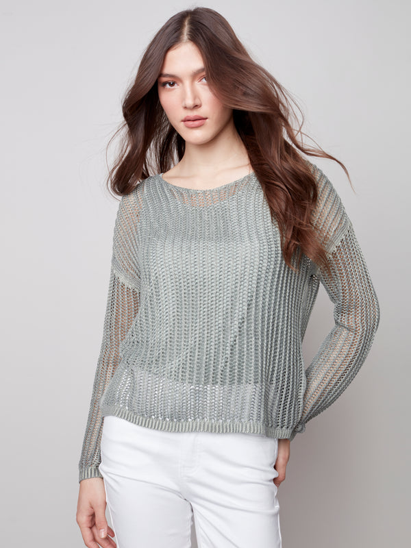 Fishnet Crochet Sweater- Celadon