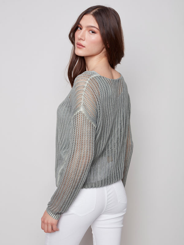 Fishnet Crochet Sweater- Celadon