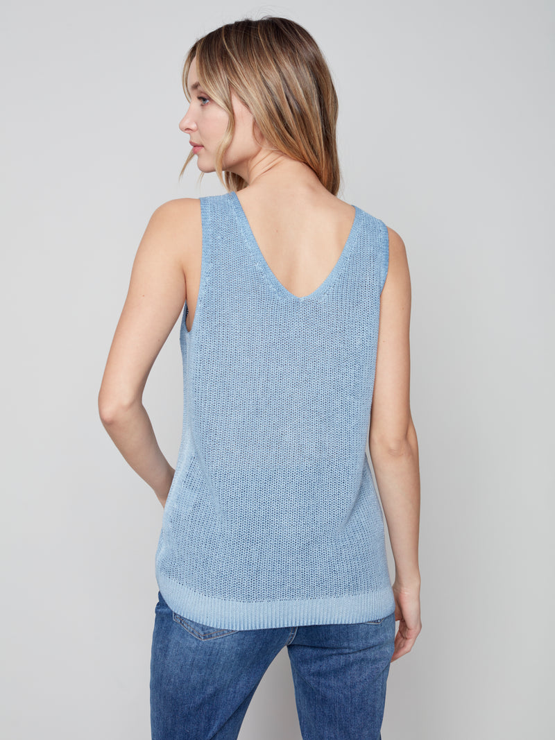 V Neck Knit Cami- Denim Blue