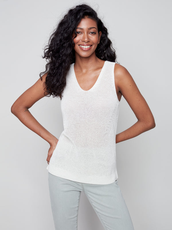 V Neck Knit Cami- Natural