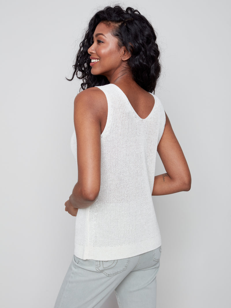 V Neck Knit Cami- Natural