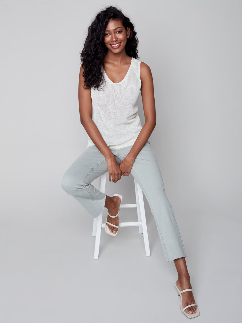 V Neck Knit Cami- Natural