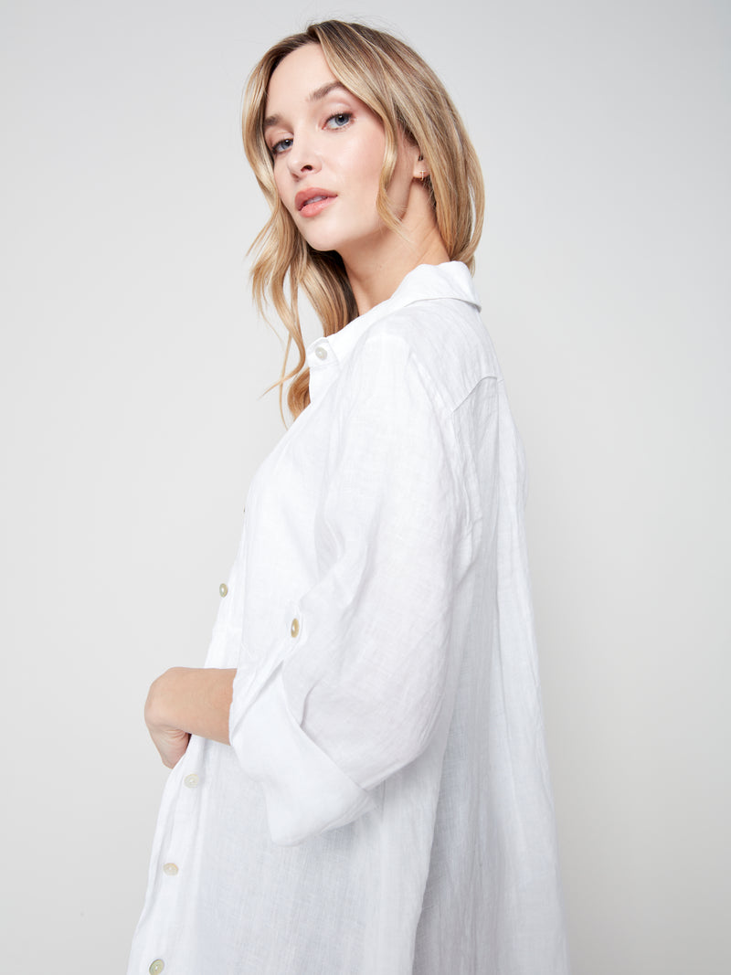 Long Duster Linen Dress- White