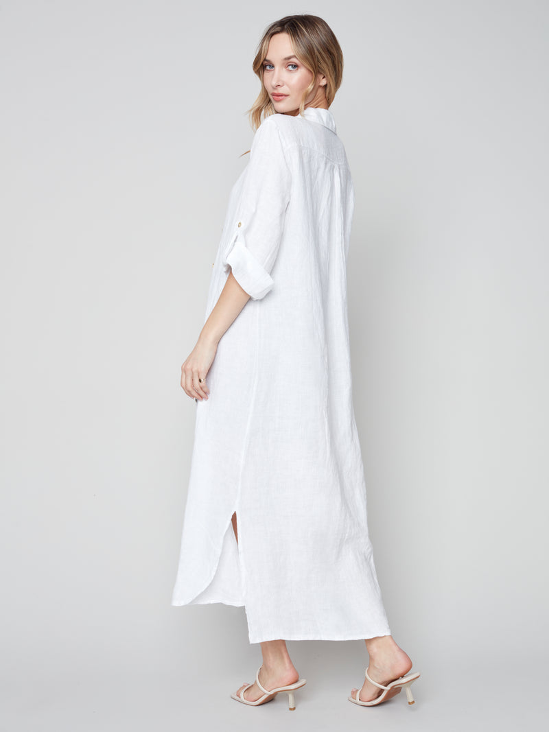 Long Duster Linen Dress- White