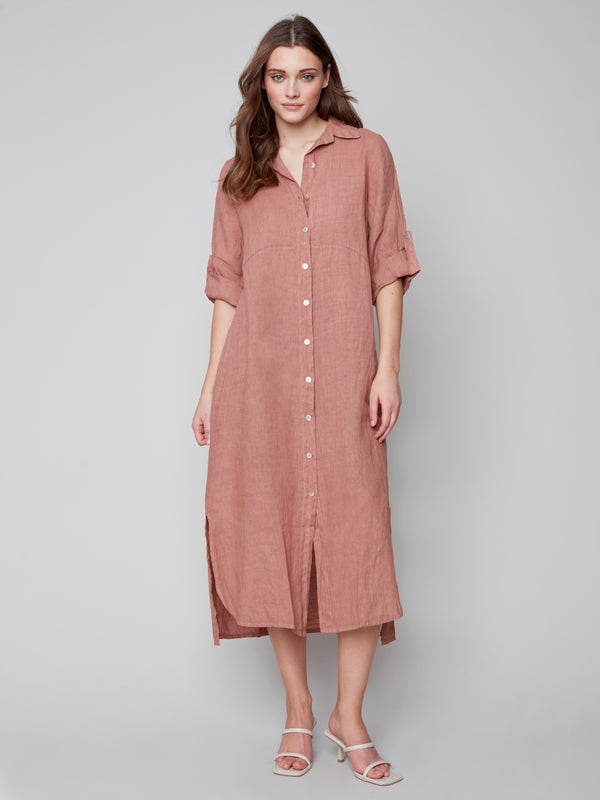 Long Duster Linen Dress- Nougat
