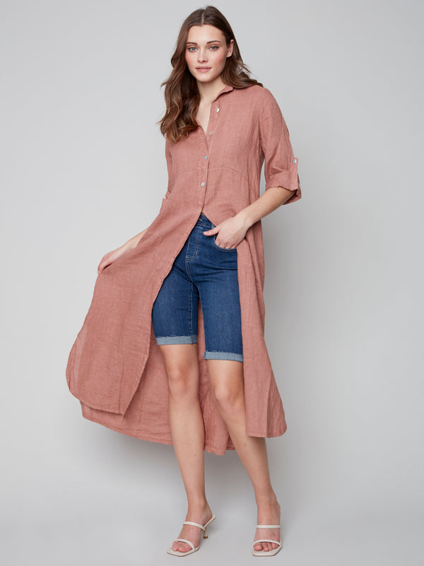 Long Duster Linen Dress- Nougat