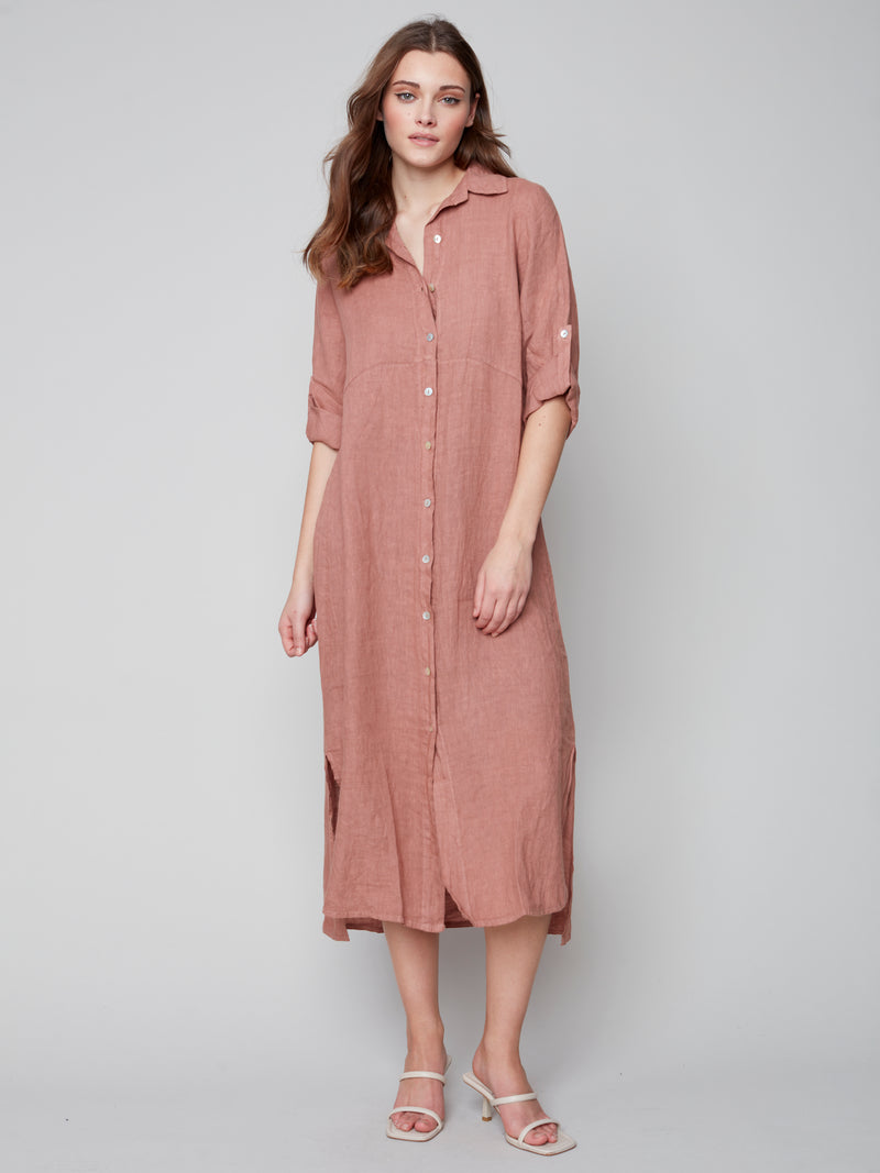 Long Duster Linen Dress- Nougat