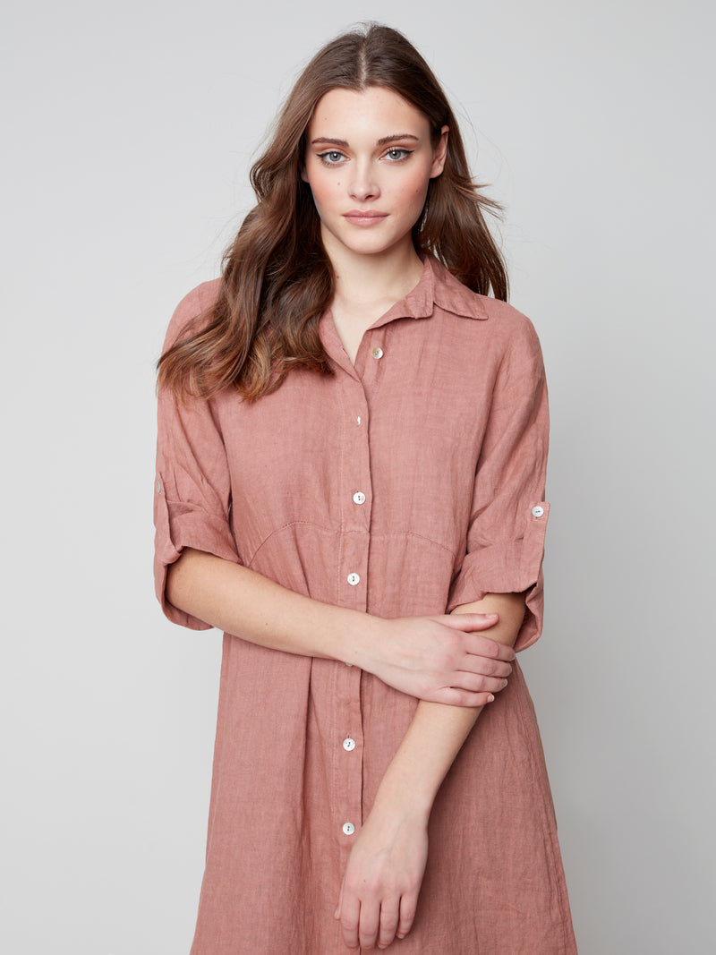 Long Duster Linen Dress- Nougat