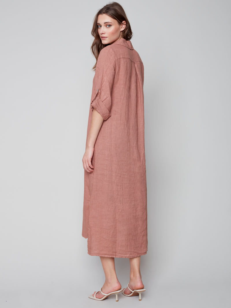 Long Duster Linen Dress- Nougat