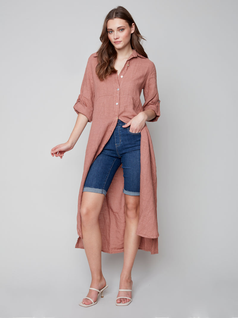 Long Duster Linen Dress- Nougat