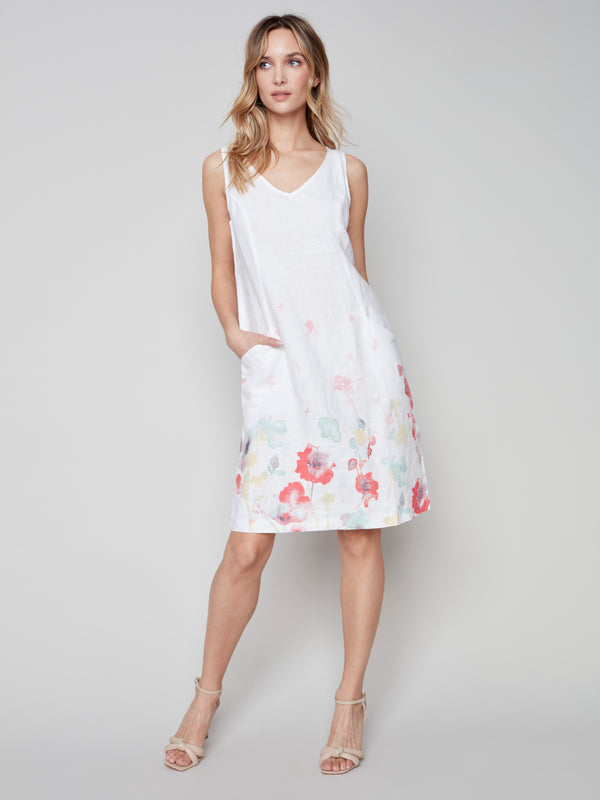Printed A-line Dress- Grapefruit