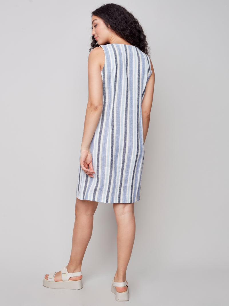Printed A-line Dress- Cerulean