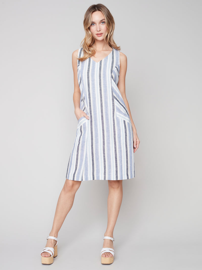 Printed A-line Dress- Cerulean