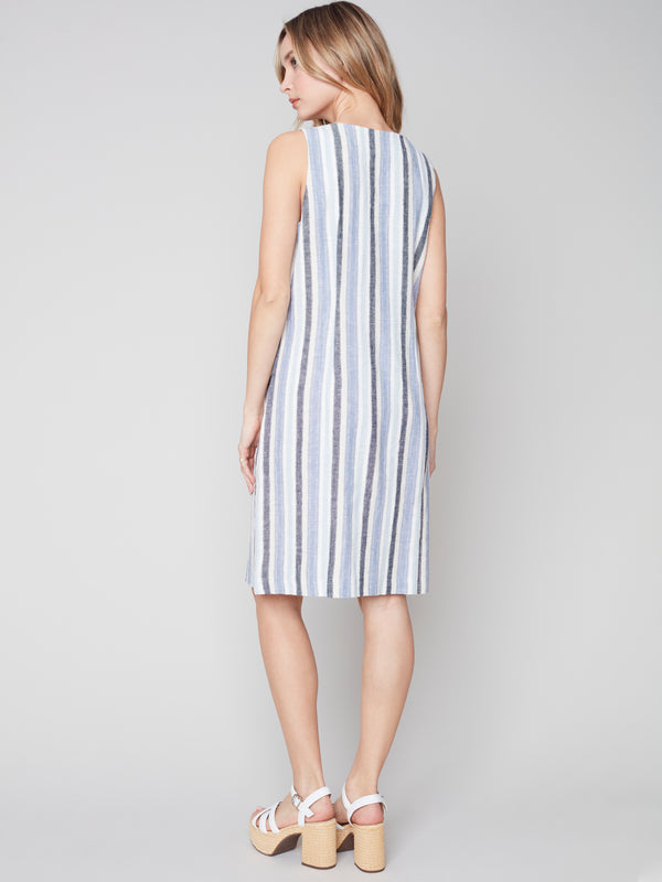Printed A-line Dress- Cerulean