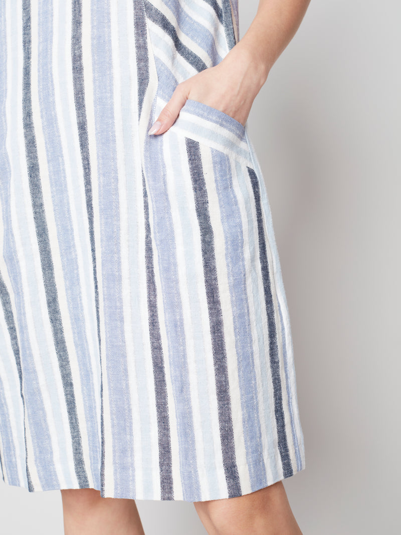 Printed A-line Dress- Cerulean