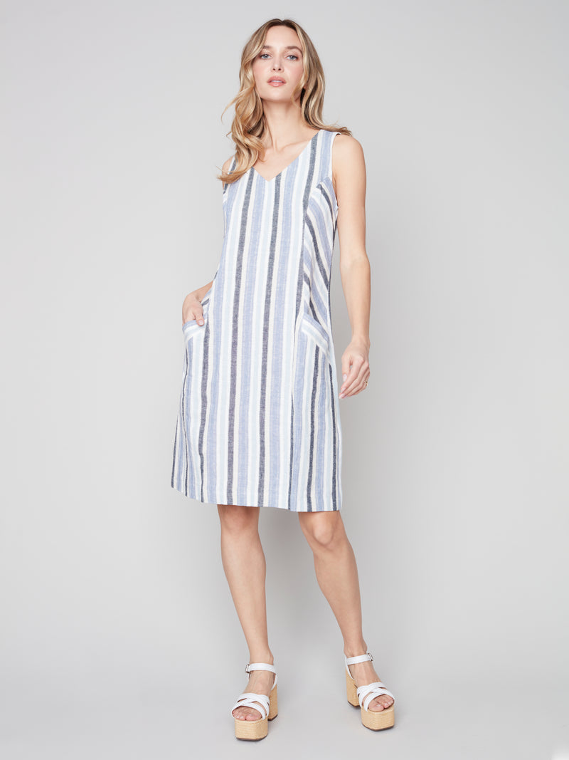 Printed A-line Dress- Cerulean