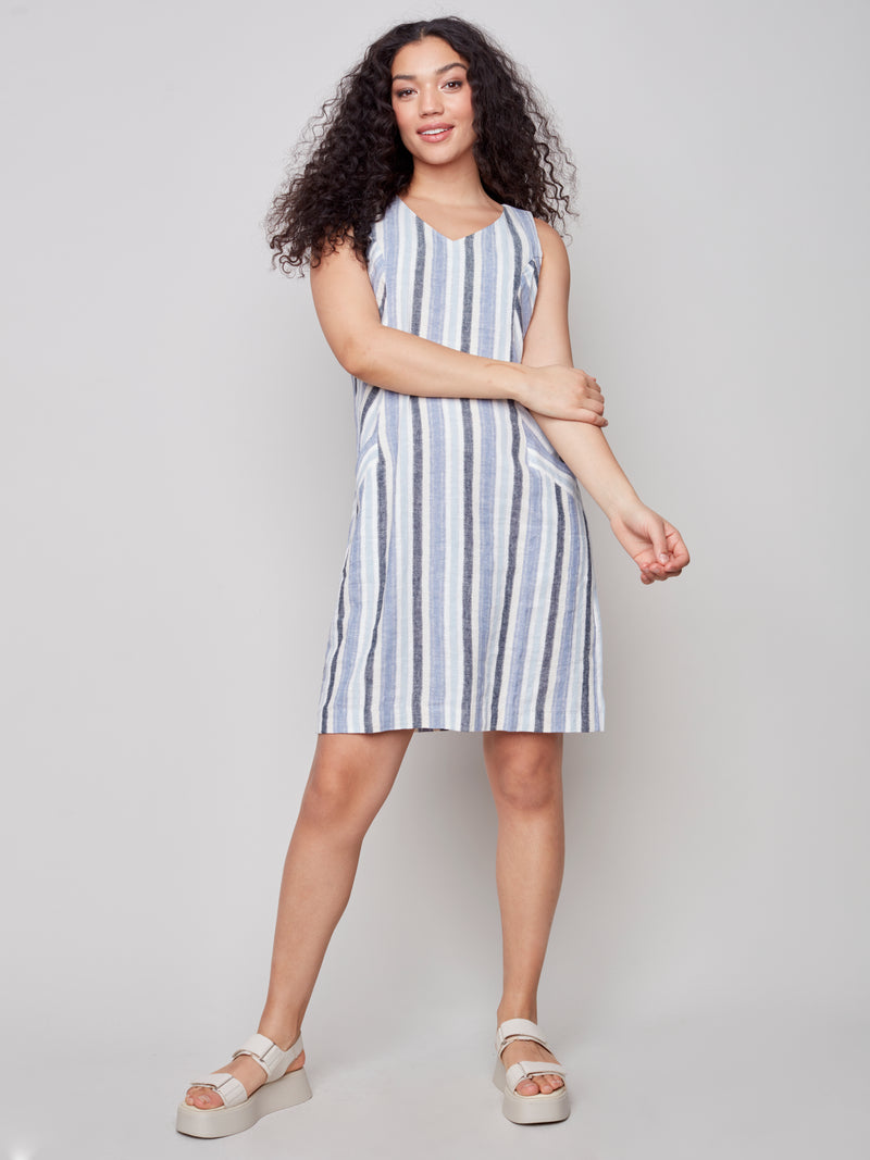 Printed A-line Dress- Cerulean