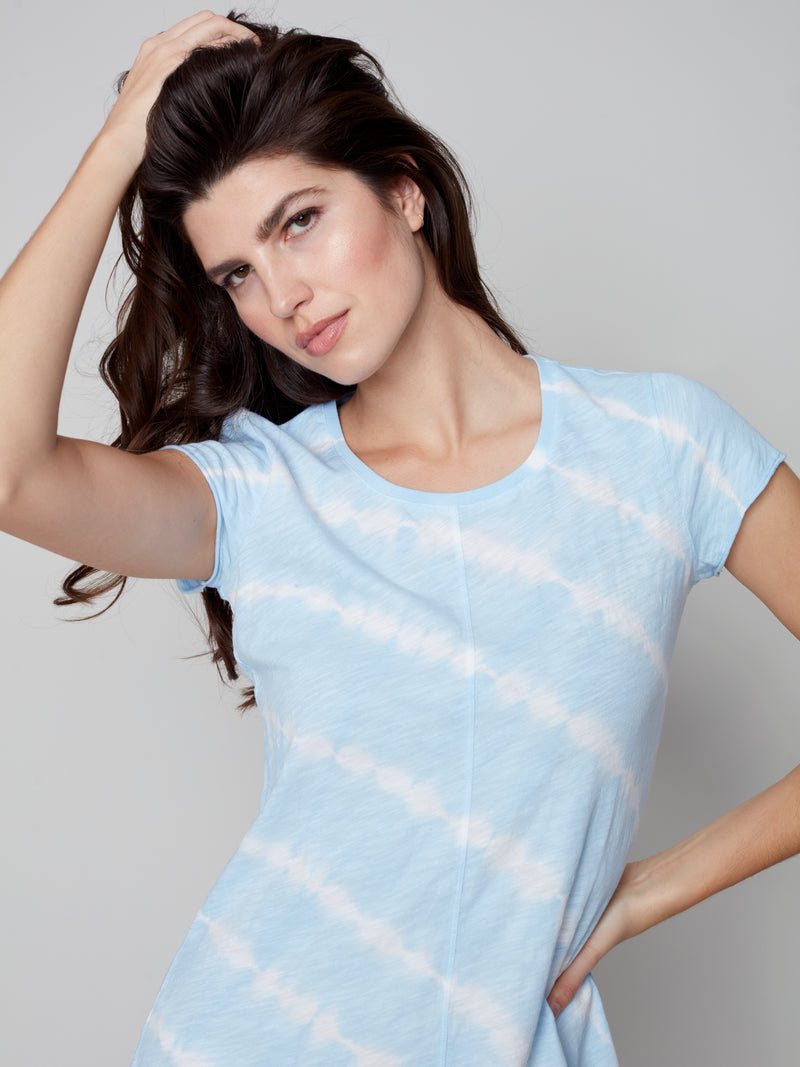 Sleeveless Cotton Slub Dress- Tie-dye