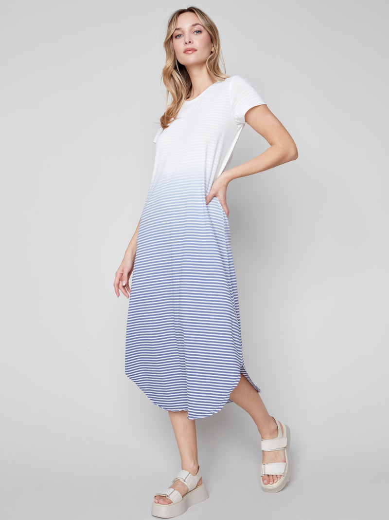 Sleeveless Cotton Slub Dress- Ombré