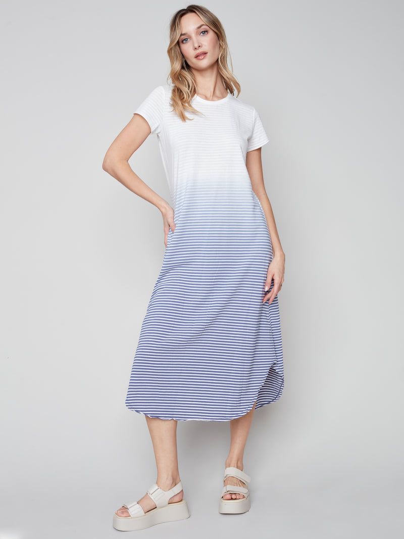 Sleeveless Cotton Slub Dress- Ombré