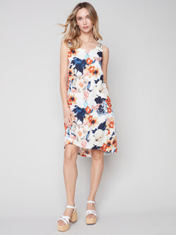 Linen Sleeveless A-line Dress- Saffron