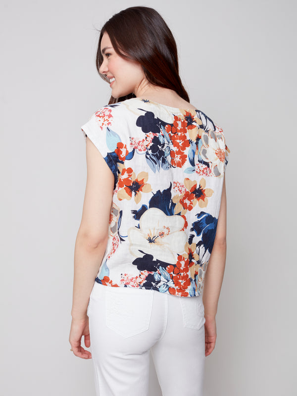 Front Tie Linen Top- Saffron