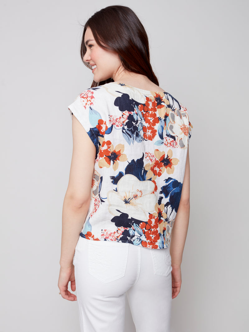 Front Tie Linen Top- Saffron