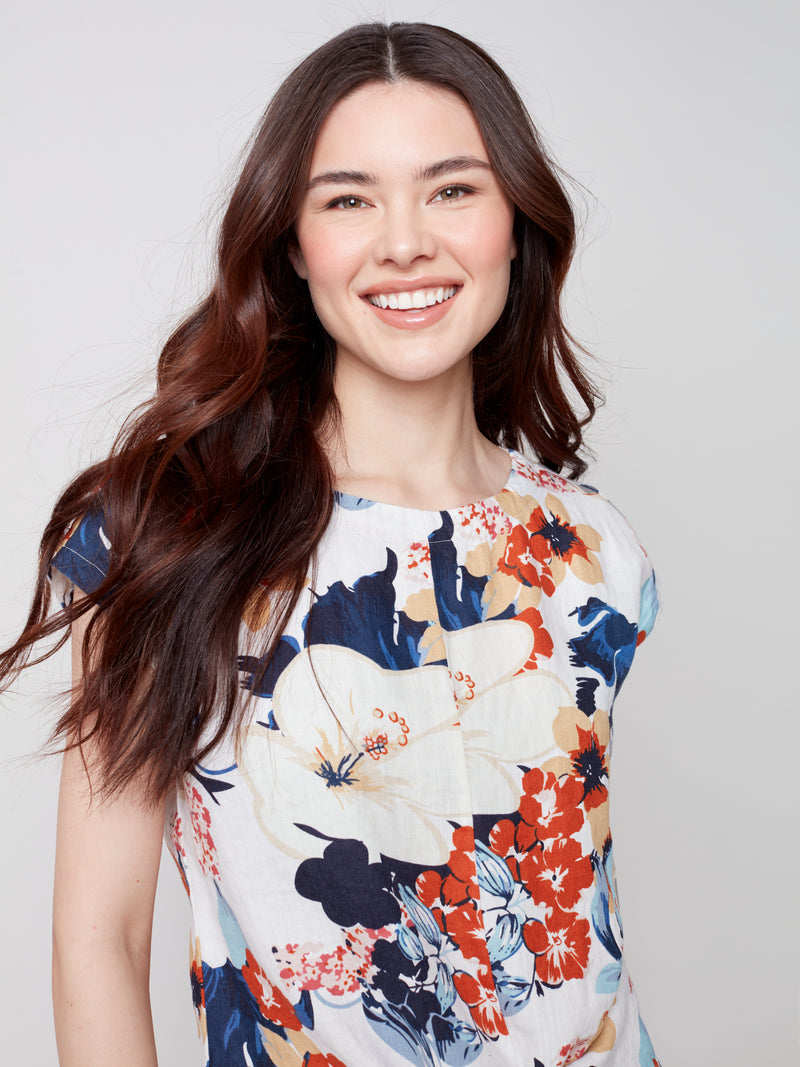 Front Tie Linen Top- Saffron