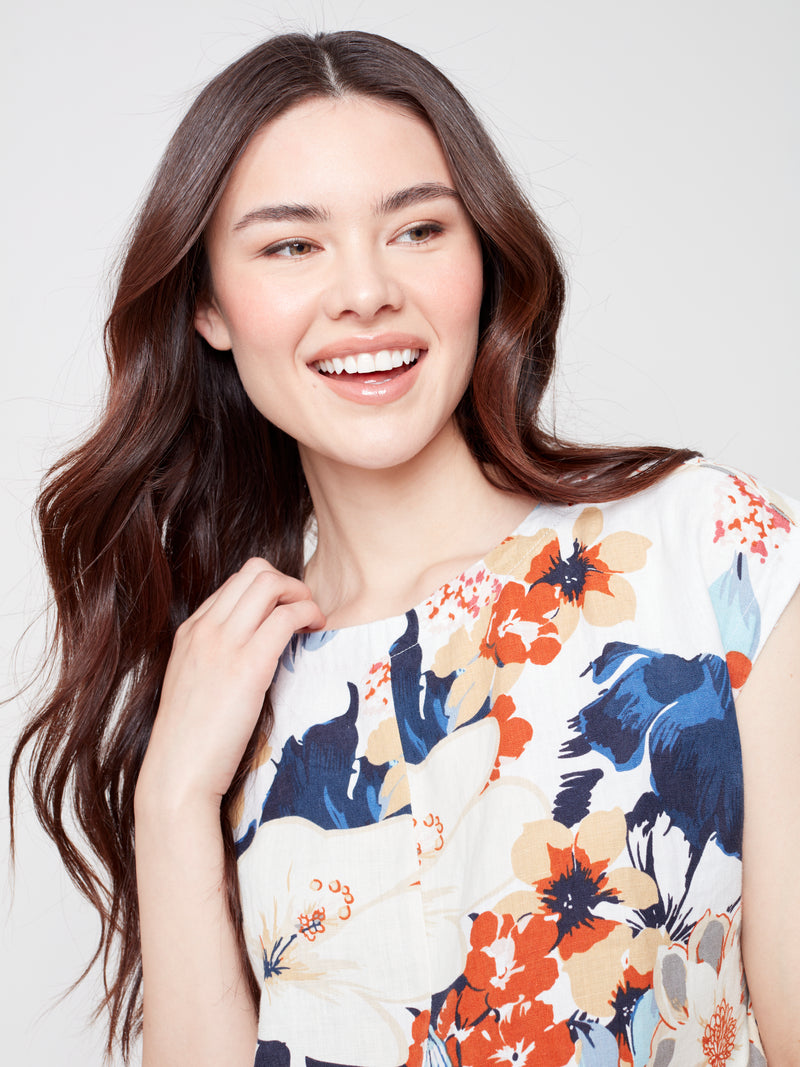 Front Tie Linen Top- Saffron