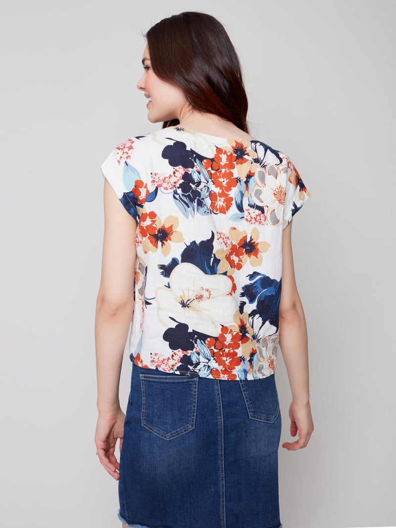Front Tie Linen Top- Saffron