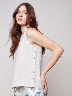 Side-Button Linen Blouse- Natural