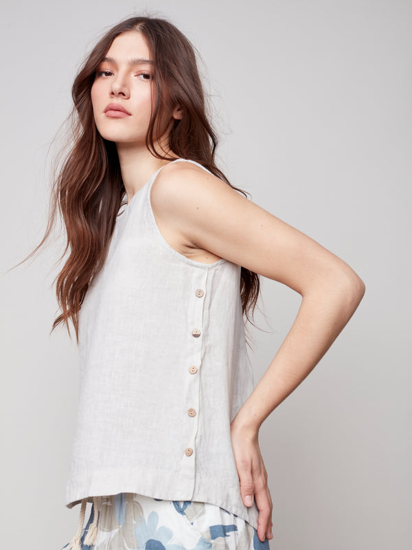 Side-Button Linen Blouse- Natural