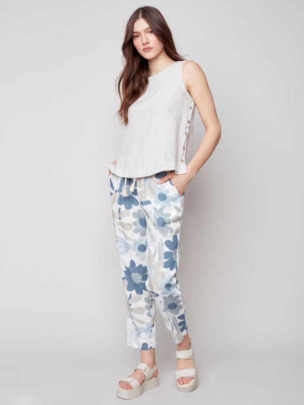 Side-Button Linen Blouse- Natural