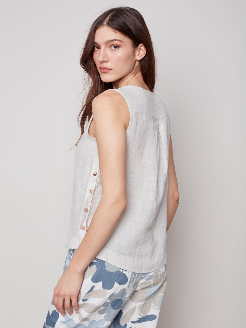 Side-Button Linen Blouse- Natural