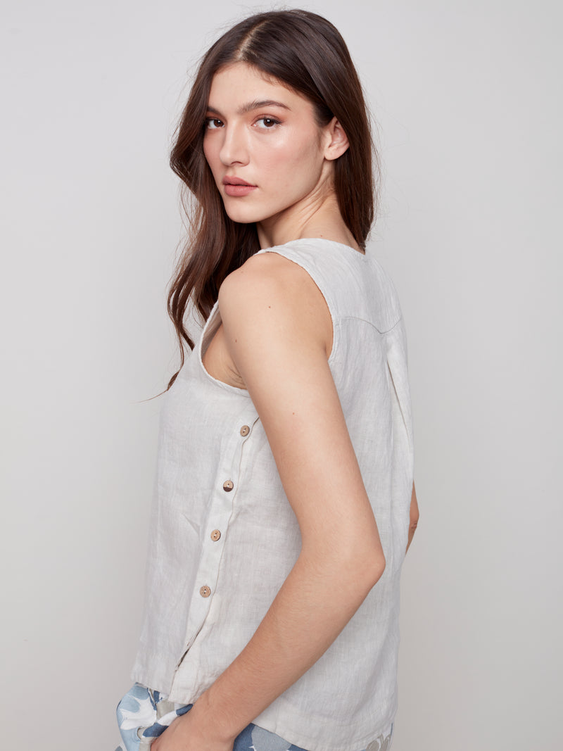 Side-Button Linen Blouse- Natural