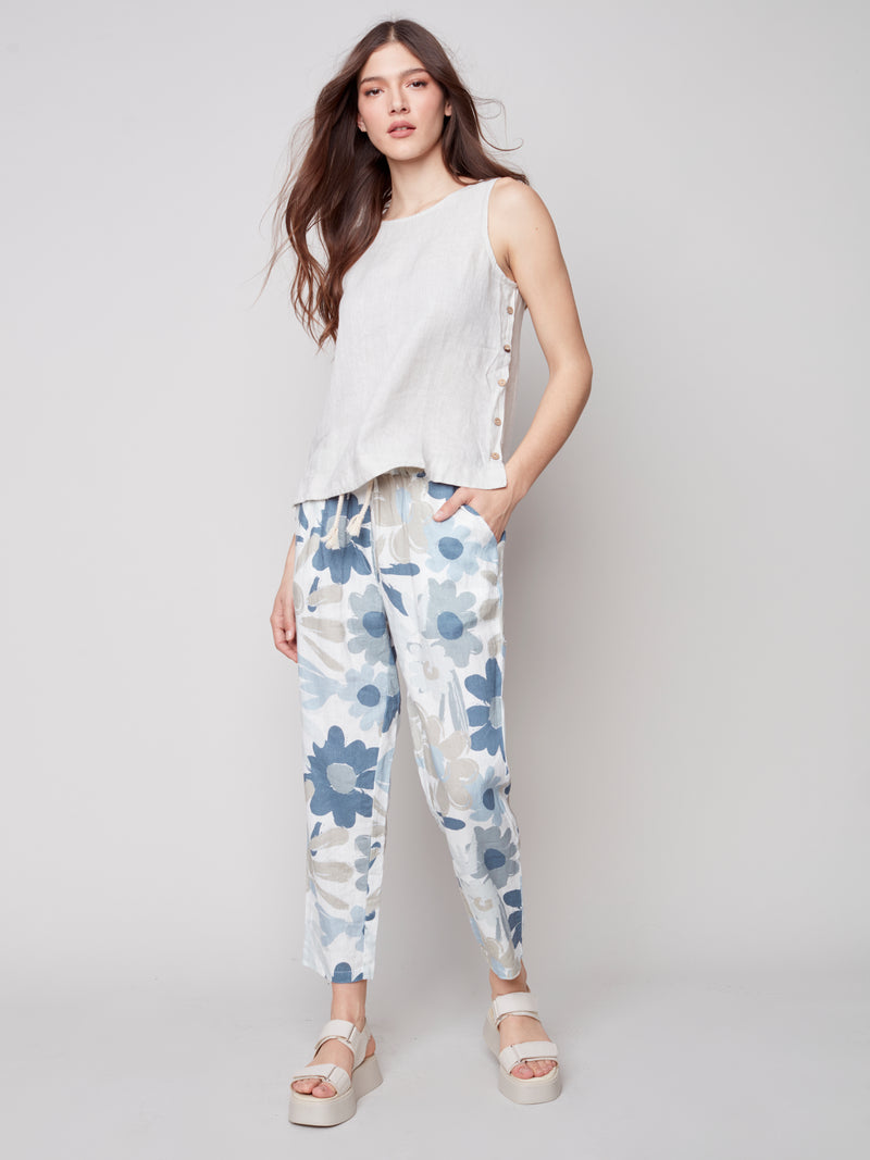 Side-Button Linen Blouse- Natural